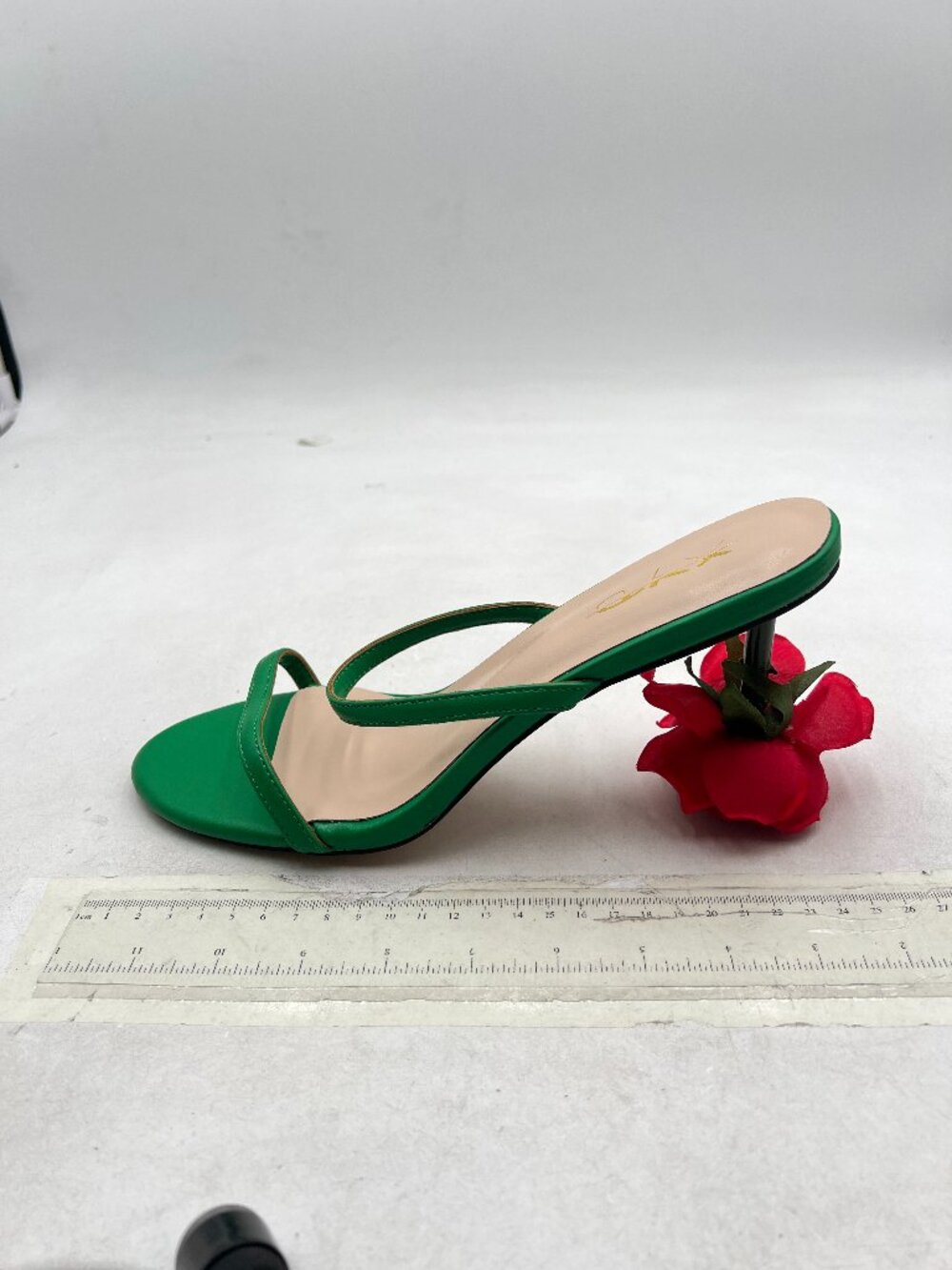 XYD Green Romantic Rose Heel Summer Two Slender Straps Open Toe Slip On Sandals - Picture 2 of 8